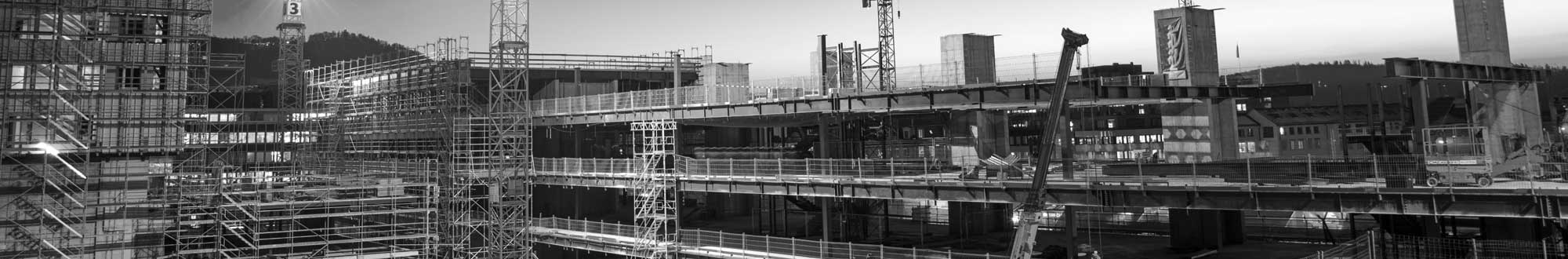 construction site with buildings framed in